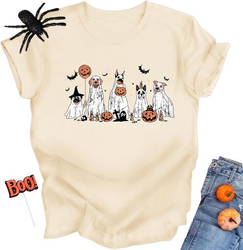 Women Boo Ghost Halloween Shirt Funny Halloween Costume Tshirts Short Sleeve Graphic Tee Tops in Kuwait