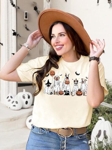 Women Boo Ghost Halloween Shirt Funny Halloween Costume Tshirts Short Sleeve Graphic Tee Tops in Kuwait