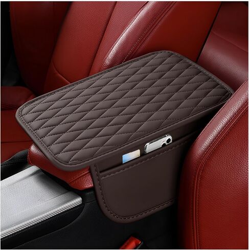 Car Center Console Cover, Leather Vehicle Armrest Seat Box Cushion Pad with Storage Bags, Waterproof Automotive Middle Console Protector, Universal for SUV RV Truck (Beige) in Saudi Arabia