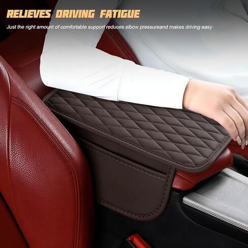 Car Center Console Cover, Leather Vehicle Armrest Seat Box Cushion Pad with Storage Bags, Waterproof Automotive Middle Console Protector, Universal for SUV RV Truck (Beige) in Saudi Arabia