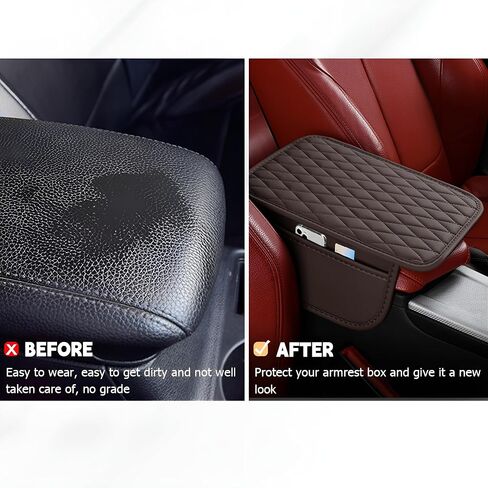 Car Center Console Cover, Leather Vehicle Armrest Seat Box Cushion Pad with Storage Bags, Waterproof Automotive Middle Console Protector, Universal for SUV RV Truck (Beige) in Saudi Arabia