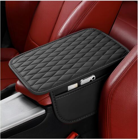 Car Center Console Cover, Leather Vehicle Armrest Seat Box Cushion Pad with Storage Bags, Waterproof Automotive Middle Console Protector, Universal for SUV RV Truck (Beige) in Saudi Arabia
