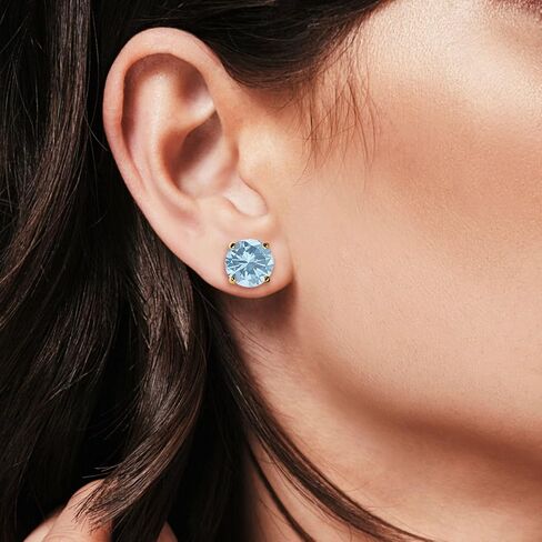 Stud Earrings Round Simulated Cubic Zirconia 925 Sterling Silver (3mm-12mm) in Kuwait