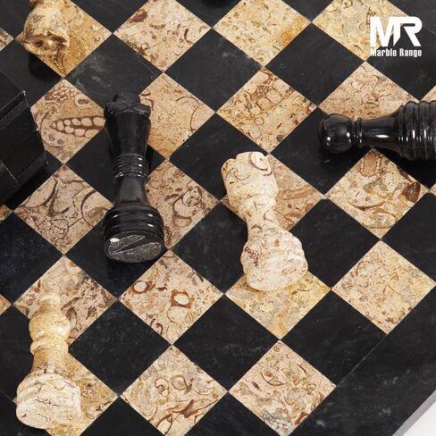 مجموعة شطرنج رخامية مقاس 15 بوصة، مجموعة شطرنج مصنوعة يدويًا باللونين الأبيض والأسود للبالغين - لعبة لوح رخامي للعائلة مع صندوق تخزين و2 الملكة الإضافية، مجموعة شطرنج مثالية للسفر وديكور المنزل in Saudi Arabia