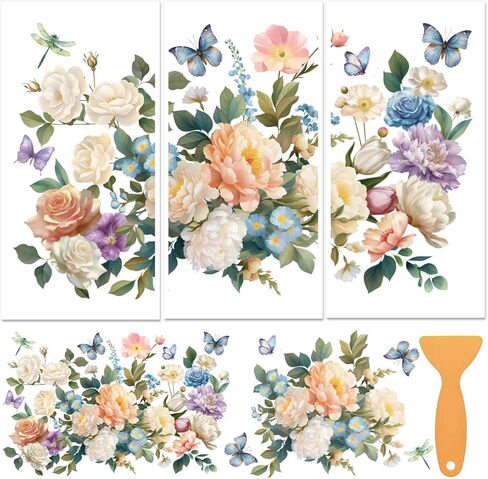 3 Sheets Flower Rub on Transfer Vintage Floral Rub on Transfers Vivid Flower Decal Stickers Durable Waterproof Redesign Furniture Sticker for Wood Furniture Wood Home Paper DIY Craft in Kuwait