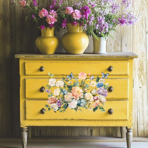 3 Sheets Flower Rub on Transfer Vintage Floral Rub on Transfers Vivid Flower Decal Stickers Durable Waterproof Redesign Furniture Sticker for Wood Furniture Wood Home Paper DIY Craft in Kuwait