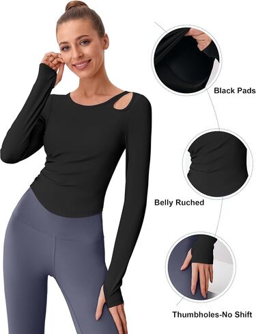 BMJL Womens Prockout Tops Build in Bra Active Long Sleeve T Shirt Yoga Athletic Gym Clother Crop Fall Dirts 2025 in Saudi Arabia