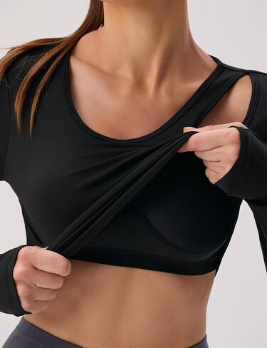 BMJL Womens Prockout Tops Build in Bra Active Long Sleeve T Shirt Yoga Athletic Gym Clother Crop Fall Dirts 2025 in Saudi Arabia