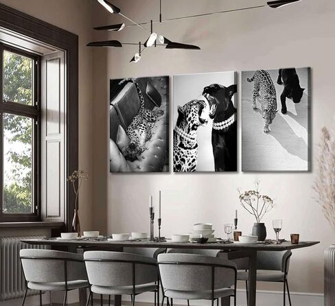 3 Pcs Black and White Cheetah Canvas Wall Art Vintage Trendy Wild Leopard Painting Picture Wall Decor Poster Print Artwork for Bedroom Living Room Apartment Home Decoration (24Lx16W-Canvas) in Saudi Arabia