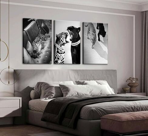 3 Pcs Black and White Cheetah Canvas Wall Art Vintage Trendy Wild Leopard Painting Picture Wall Decor Poster Print Artwork for Bedroom Living Room Apartment Home Decoration (24Lx16W-Canvas) in Saudi Arabia