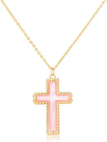 Imohen&Sam Cross Necklace for Women,14K Gold Plated Mother of Pearl Pendant in Saudi Arabia