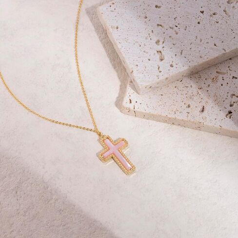 Imohen&Sam Cross Necklace for Women,14K Gold Plated Mother of Pearl Pendant in Saudi Arabia