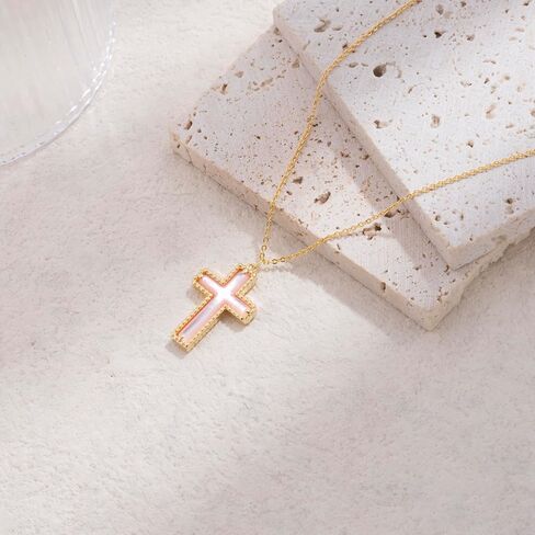 Imohen&Sam Cross Necklace for Women,14K Gold Plated Mother of Pearl Pendant in Saudi Arabia