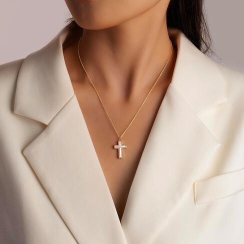 Imohen&Sam Cross Necklace for Women,14K Gold Plated Mother of Pearl Pendant in Saudi Arabia