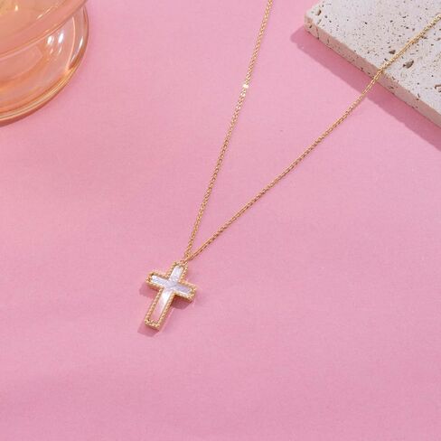Imohen&Sam Cross Necklace for Women,14K Gold Plated Mother of Pearl Pendant in Saudi Arabia