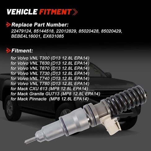 22479124 85144518 22012829 85020428 85020429 EUI Fuel Injector for Volvo D13 D13J 12.8L US15 E3.5 Engine Mack MP8 CXU613 GU713 VNL T300 T630 T670 T730 T780 Trucks in Saudi Arabia