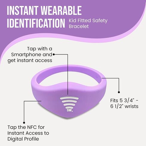 Kids ID Bracelet, Fitted NFC Safety Wristband, Waterproof Slip-On ID Band | Waterproof silicone; not GPS; wrist or ankle wear; ideal for theme parks, travel & beaches; slip-on fit in Kuwait