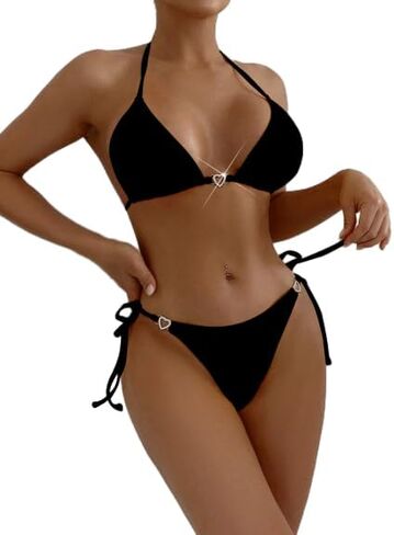 Women's Two Piece Sexy Halter Triangle Bikini Set Swimsuit Spaghetti Strap Adjustable Bathing Suit in Saudi Arabia