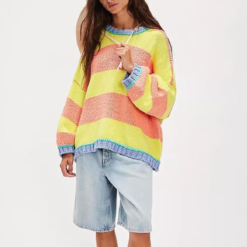 Vintage Sweaters for Women Crewneck Long Sleeve Preppy Oversized Knit Pullover Tops Downtown Girl Aesthetic Clothes in Saudi Arabia