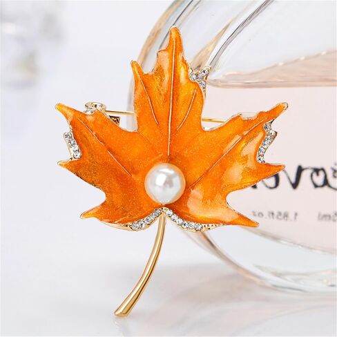 Dreuyet Maple Leaf Brooch Pin for Women Rhinestone Crystal Fall عيد الشكر عتيقة ميناء مينا Leaf M0s Pin Party Prom Wedder in Saudi Arabia