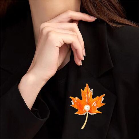 Dreuyet Maple Leaf Brooch Pin for Women Rhinestone Crystal Fall عيد الشكر عتيقة ميناء مينا Leaf M0s Pin Party Prom Wedder in Saudi Arabia