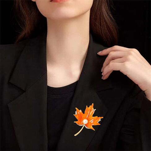Dreuyet Maple Leaf Brooch Pin for Women Rhinestone Crystal Fall عيد الشكر عتيقة ميناء مينا Leaf M0s Pin Party Prom Wedder in Saudi Arabia