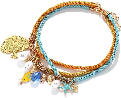 Boho Beach Pendant Necklace Set Summer Colorful Layered Braided Cord Necklace Fashion Charm Multi Layer Rope Marine Animal Pendant Necklace Beach Holiday Party Jewelry in Kuwait