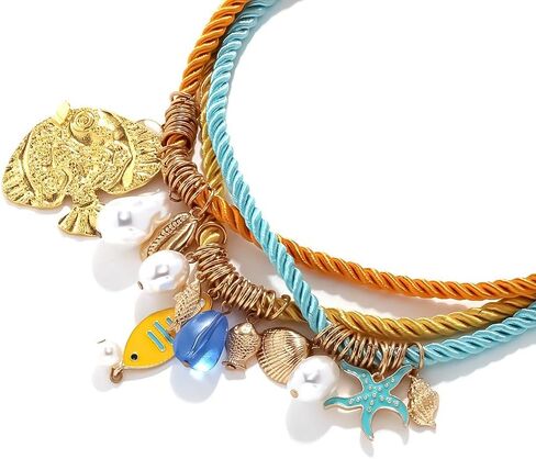 Boho Beach Pendant Necklace Set Summer Colorful Layered Braided Cord Necklace Fashion Charm Multi Layer Rope Marine Animal Pendant Necklace Beach Holiday Party Jewelry in Kuwait