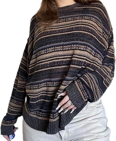 Vintage Sweaters for Women Crewneck Long Sleeve Preppy Oversized Knit Pullover Tops Downtown Girl Aesthetic Clothes in Saudi Arabia