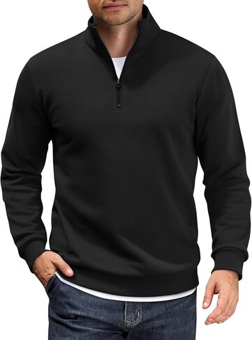 COOFANDY Men Quarter Zip Up Pullover Lightweight Mock Neck Sweatshirt Casual Active Long Sleeve Polo Shirt in Saudi Arabia