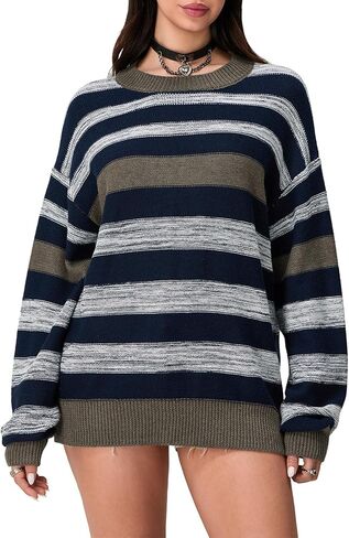 Vintage Sweaters for Women Crewneck Long Sleeve Preppy Oversized Knit Pullover Tops Downtown Girl Aesthetic Clothes in Saudi Arabia