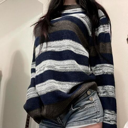 Vintage Sweaters for Women Crewneck Long Sleeve Preppy Oversized Knit Pullover Tops Downtown Girl Aesthetic Clothes in Saudi Arabia