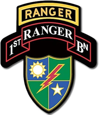 1st Ranger BN Seal w/Ranger Tab Above Shaped Sticker (Military Vinyl Decal, Battalion Army First (3 inch) U.S. Army Licensed in Saudi Arabia