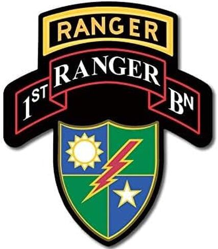 1st Ranger BN Seal w/Ranger Tab Above Shaped Sticker (Military Vinyl Decal, Battalion Army First (3 inch) U.S. Army Licensed in Saudi Arabia