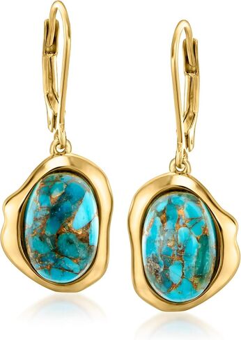 Ross-Simons Turquoise Curvy Frame Drop Earrings in 18kt Gold Over Sterling in Saudi Arabia