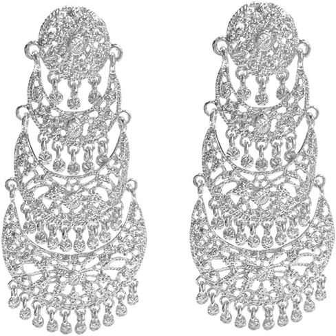 Extra Big Long Tassel Dangling Earring for Women Wedding Statement Crystal Stunning Tiny Flower Beaded Chandelier Gold Plated Earrings Indian Boho Traditional Bride Party Wear Festival Holiday Jewelry Gift in Saudi Arabia