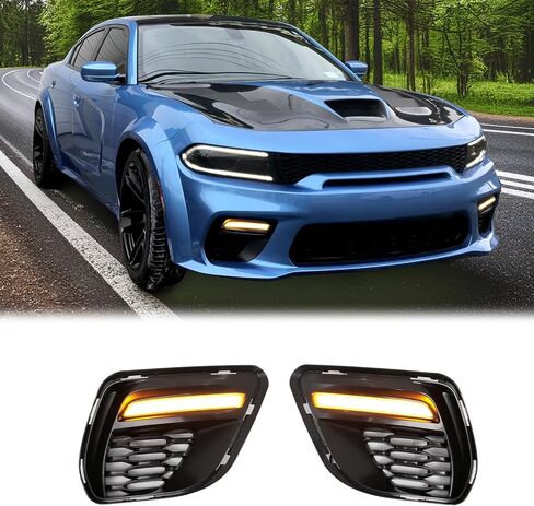 FreeMotor802 أغطية ضباب أغطية متوافقة مع 2020-2023 Dodge Charger Modelsbody | أضواء الضباب السفلية السفلية السفلية تحيط بمصابيح الإشارة بدوره الظهر DRL in Saudi Arabia