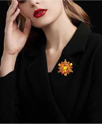 Rhinestone Flower Brooch - Red/Yellow/Blue/Green Crystal - Big Large Wedding Ball Birthday Party Elegant Clothing Hat Bag Accessories Jewelry for Women in Saudi Arabia