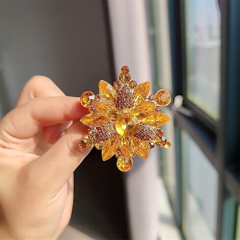 Rhinestone Flower Brooch - Red/Yellow/Blue/Green Crystal - Big Large Wedding Ball Birthday Party Elegant Clothing Hat Bag Accessories Jewelry for Women in Saudi Arabia