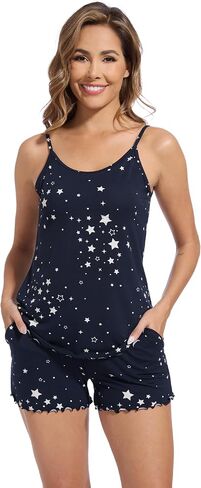 WiWi Lingerie Pajamas for Women Sexy Sleeveless Tops with Shorts Sets Viscose from Bamboo Cami Sleepwear Pjs S-XXL in Kuwait