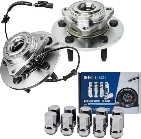 Detroit Axle - مجموعة محامل العجلات الأمامية لعام 2006 2007 2008 Dodge RAM 1500 [5 العروات] ، 2 عجلات محوّلة التجميع 10 صواميل عجلة الكروم البديل in Saudi Arabia