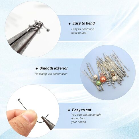 TOAOB 200pcs Stainless Steel Head Pins 50mm Silver Flat Headpins Jewelry Findings for DIY Crafts Necklaces Bracelets Earrings Making in Kuwait