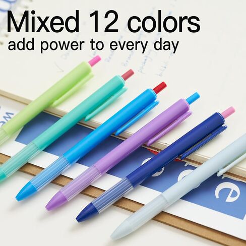 Gel Pens, 0.5mm Fine Point Smooth Writing Pens, 12 Count Set with Black Gel Ink, Pastel & Assorted Color Body, Functional & Pretty Pens for Office, School, Journaling, Writing in Saudi Arabia