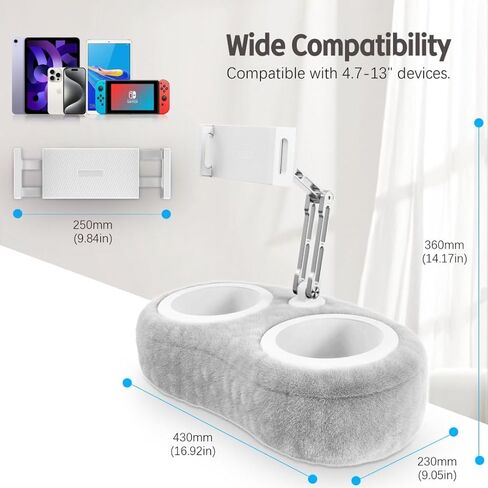 CreaDream Tablet Kindle Stand Pillow, Adjustable iPad Pillow Stand Holder with 2 Snack Bowls for Lap Bed Sofa Chair, Compatible with 4.7"-13" Tablet, iPad, iPhone, Google, Samsung, Kindle in Kuwait