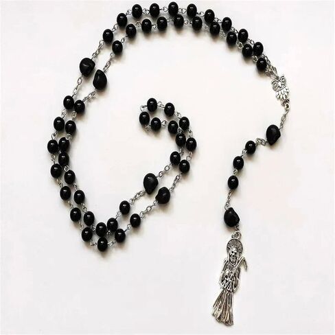 925 Sterling Silver La Santa Muerte Rosary - Satanic ، Holy Saint Death Pendant للنساء والرجال in Saudi Arabia