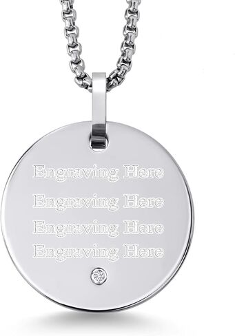 Gem Stone King Custom Free Engraving Shiny Silver Color Tungsten Carbide Solid Polished Disc Pendant Necklace with White Lab Grown Diamond (G-H Color, SI1 Clarity, with 24 Inch Stainless Steel Chain) in Saudi Arabia