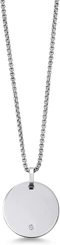 Gem Stone King Custom Free Engraving Shiny Silver Color Tungsten Carbide Solid Polished Disc Pendant Necklace with White Lab Grown Diamond (G-H Color, SI1 Clarity, with 24 Inch Stainless Steel Chain) in Saudi Arabia