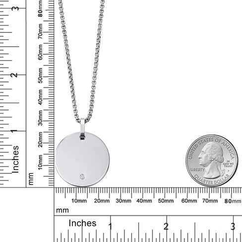 Gem Stone King Custom Free Engraving Shiny Silver Color Tungsten Carbide Solid Polished Disc Pendant Necklace with White Lab Grown Diamond (G-H Color, SI1 Clarity, with 24 Inch Stainless Steel Chain) in Saudi Arabia