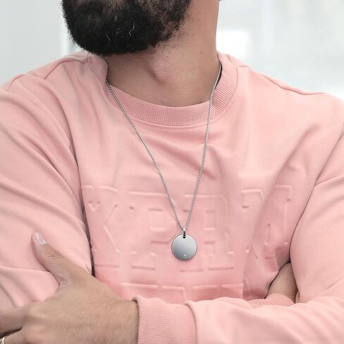Gem Stone King Custom Free Engraving Shiny Silver Color Tungsten Carbide Solid Polished Disc Pendant Necklace with White Lab Grown Diamond (G-H Color, SI1 Clarity, with 24 Inch Stainless Steel Chain) in Saudi Arabia