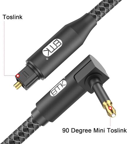 EMK Optical Audio Cable Optical Cable Digital Fiber Optic Toslink Cable for Sound Bar, TV, PS4, Xbox, Home Theater & More (2 Feet/0.6M, Slim Nylon Braided, Black1) in Kuwait